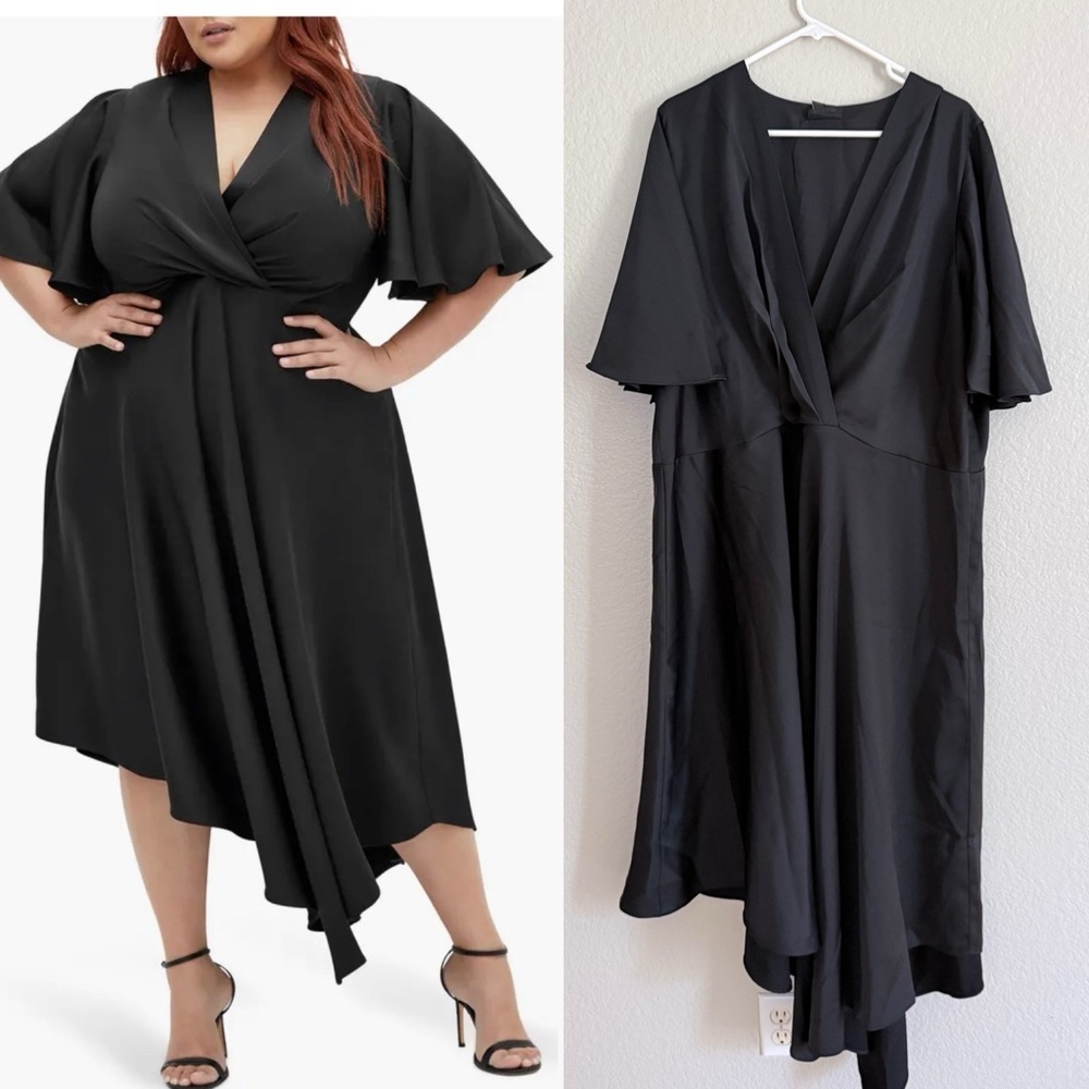 City Chic Plus Size Scarlette Black Asymmetrical Midi Maxi Dress